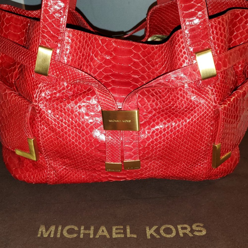 Michael Kors Vermilion Python Beverly Tote